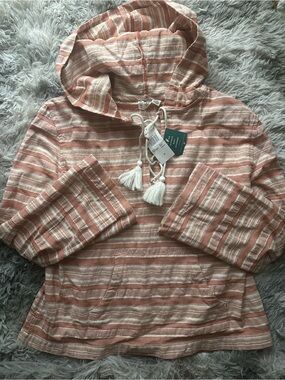 Roxy Peach & Cream Striped Hooded Top with Tassel NWT